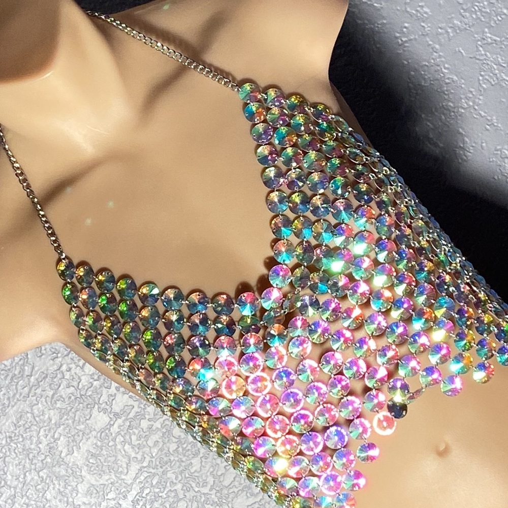 UNBRANDED - body jewelry: iridescent sequin overlay w adj. back & neck clasps